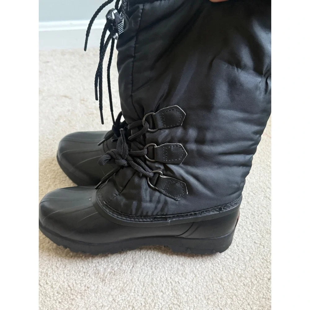 Sorel Womens Black Nylon Waterproof Winter Snow Boots Duck Toe Lace Up Size 7